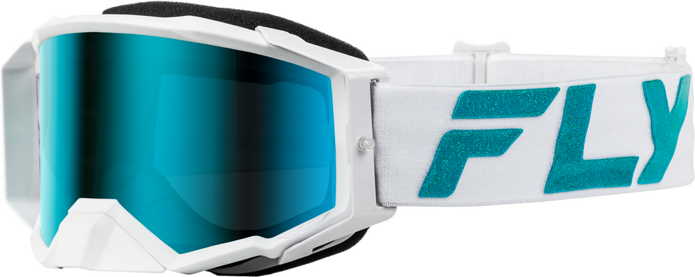 FLY RACING ZONE ELITE GOGGLE WHITETEAL W LIGHT GRN MIRRORSMOKE LENS