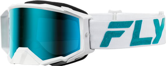 FLY RACING ZONE ELITE GOGGLE WHITETEAL W LIGHT GRN MIRRORSMOKE LENS